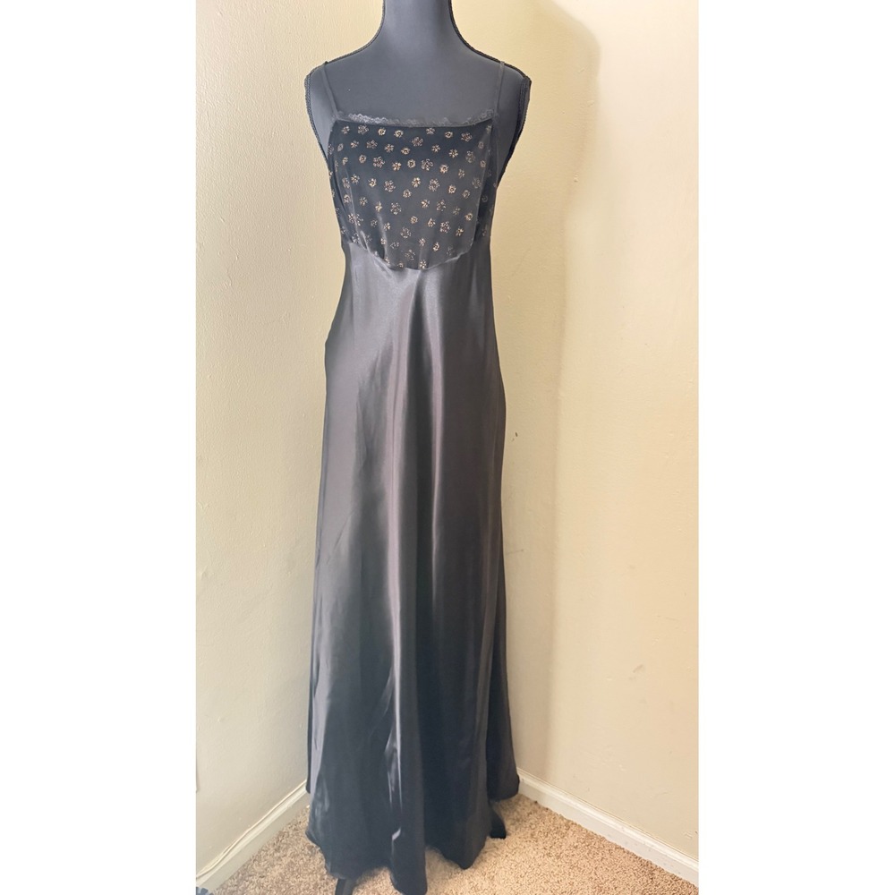 VTG Black Maxi Slip Dress Nightgown velour and satin Para Size Large